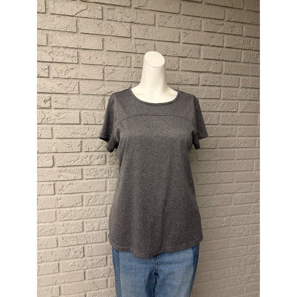 Danskin Women’s Gray Cut-Out Back Short Sleeve Top Size L 12-14